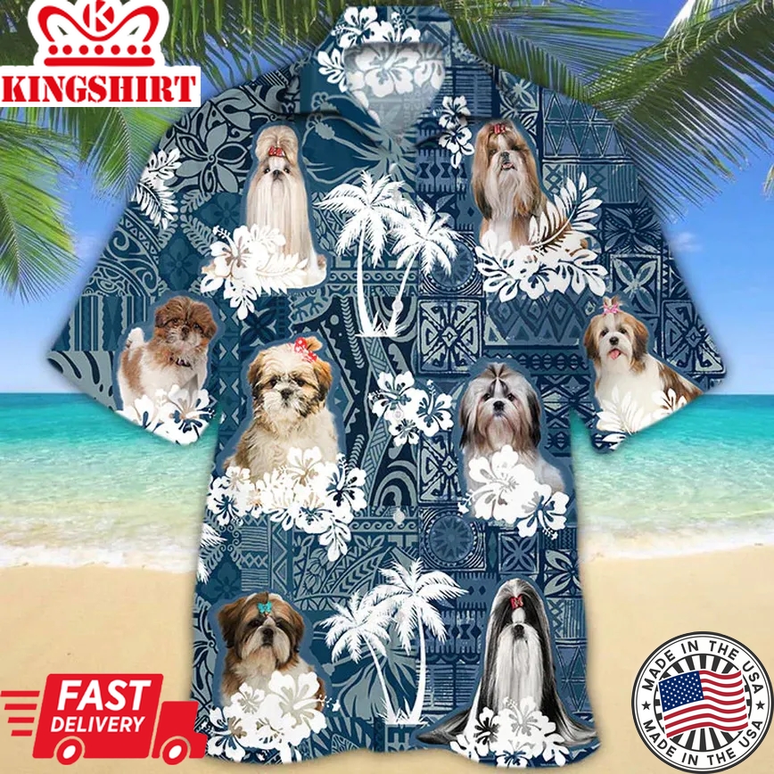 Shih Tzu Trendy Hawaiian Shirt, Flowers Aloha Shirt For Dog Lovers, Men's Trendy Hawaiian Shirt, Women's Trendy Hawaiian Shirt