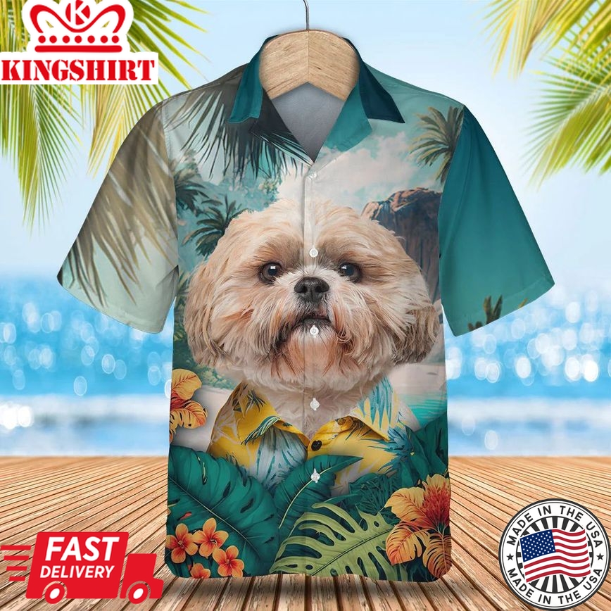 Shih Tzu Tropic Escape - Experience Paradise with this Vibrant Trendy Hawaiian Shirt