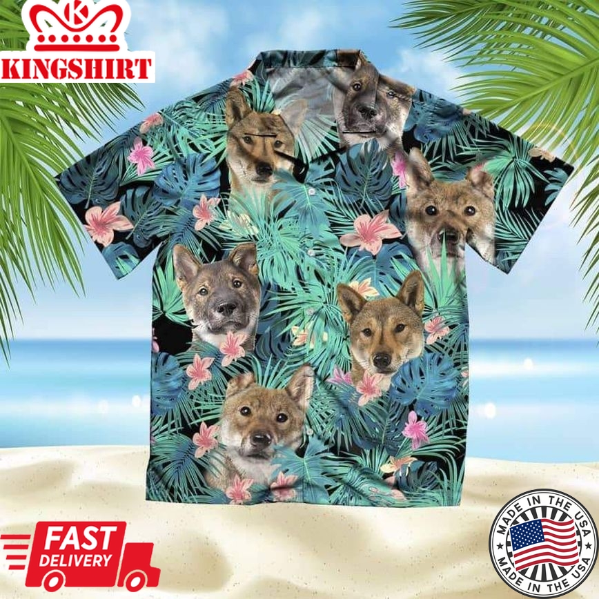 Shikoku Trendy Hawaiian Shirt, Dog Summer Leaves Trendy Hawaiian Shirt, Unisex Print Aloha Short Sleeve Casual Shirt Summer Gifts