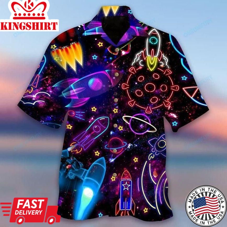 Shoot For The Stars Glowing Rocket Trendy Hawaiian Shirt