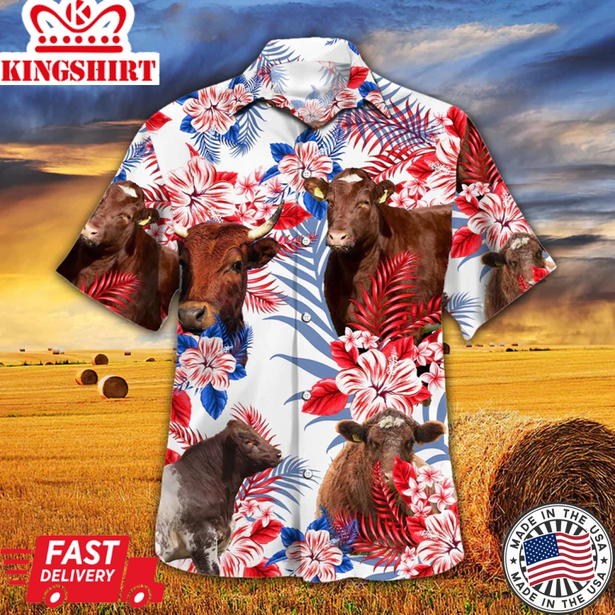 Shorthorn Cattle Lovers American Flag Trendy Hawaiian Shirt, Cow Aloha Trendy Hawaiian Shirt, Cow Trendy Hawaiian Shirt Vintage, Trendy Hawaiian Shirt Men