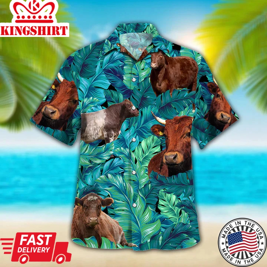 Shorthorn Cattle Lovers Trendy Hawaiian Shirt, Cow Aloha Shirt, Summer Short Sleeve Hawaiian Aloha Shirt For Men, Women