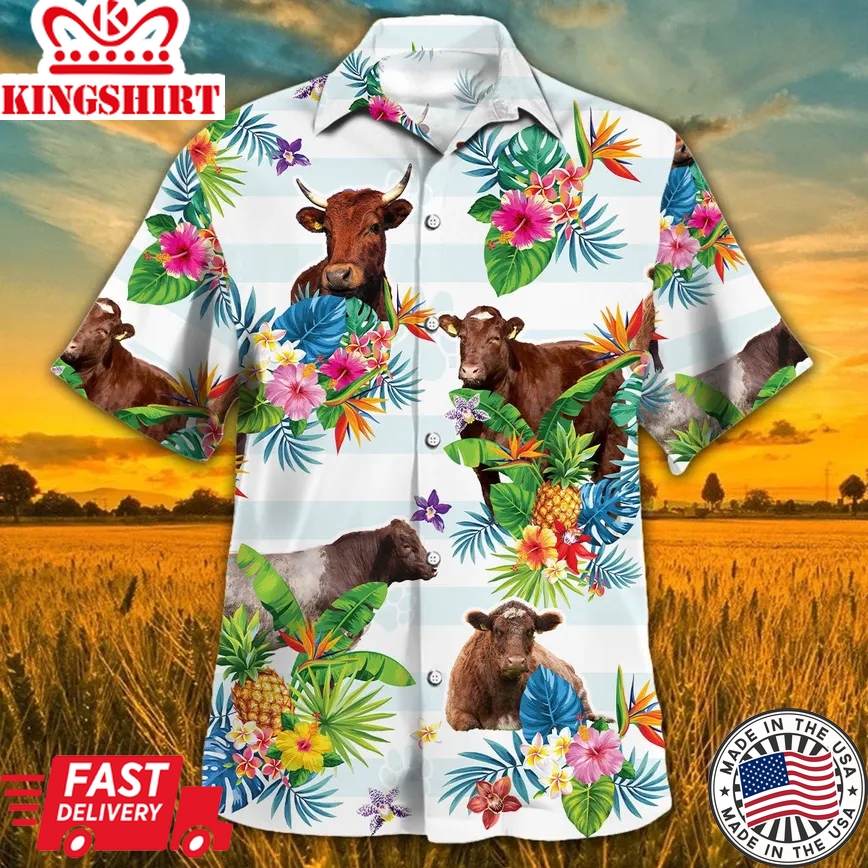 Shorthorn Cattle Tropical Flower Trendy Hawaiian Shirt Summer Gifts