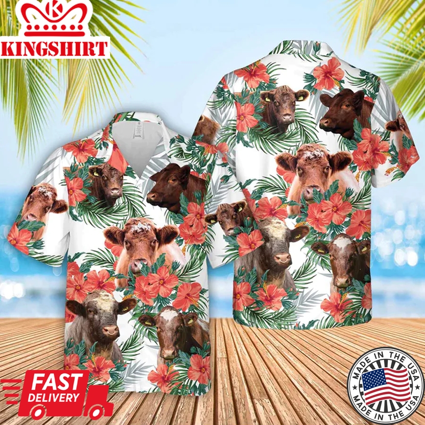 Shorthorn Cow Hawaiian Flowers Trendy Hawaiian Shirt, Summer Gift For Men And Women