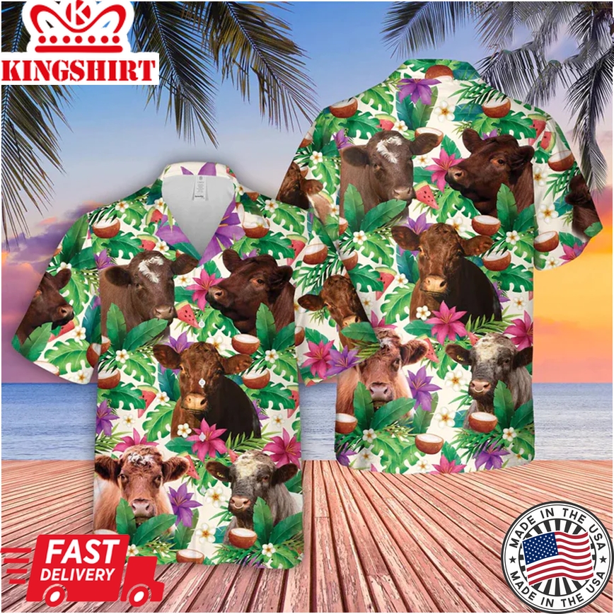 Shorthorn Fun: Cow Trendy Hawaiian Shirt - Humorous Tropical Attire for Him