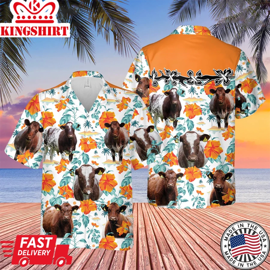 Shorthorn Hibiscus Floral 3D Trendy Hawaiian Shirt