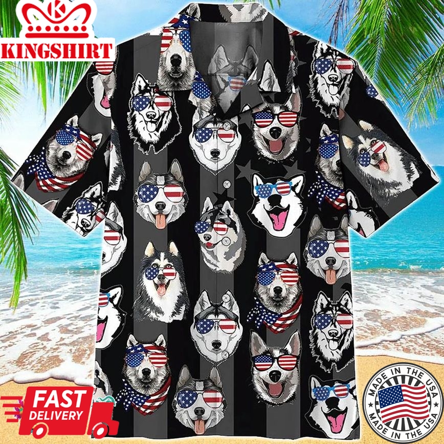 Siberian Husky Hawaiian Shirt Patriotic Husky, Aloha Hawaiian Shirts