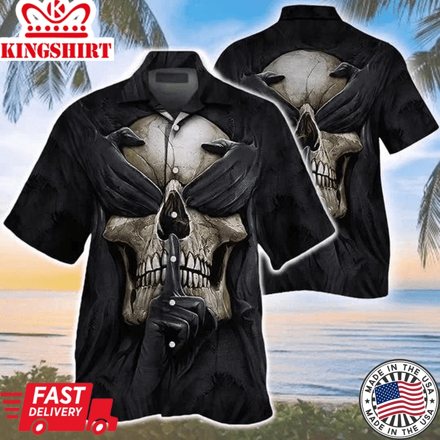 Silence Tattoo Skull Art Horror Themed Trendy Hawaiian Shirt