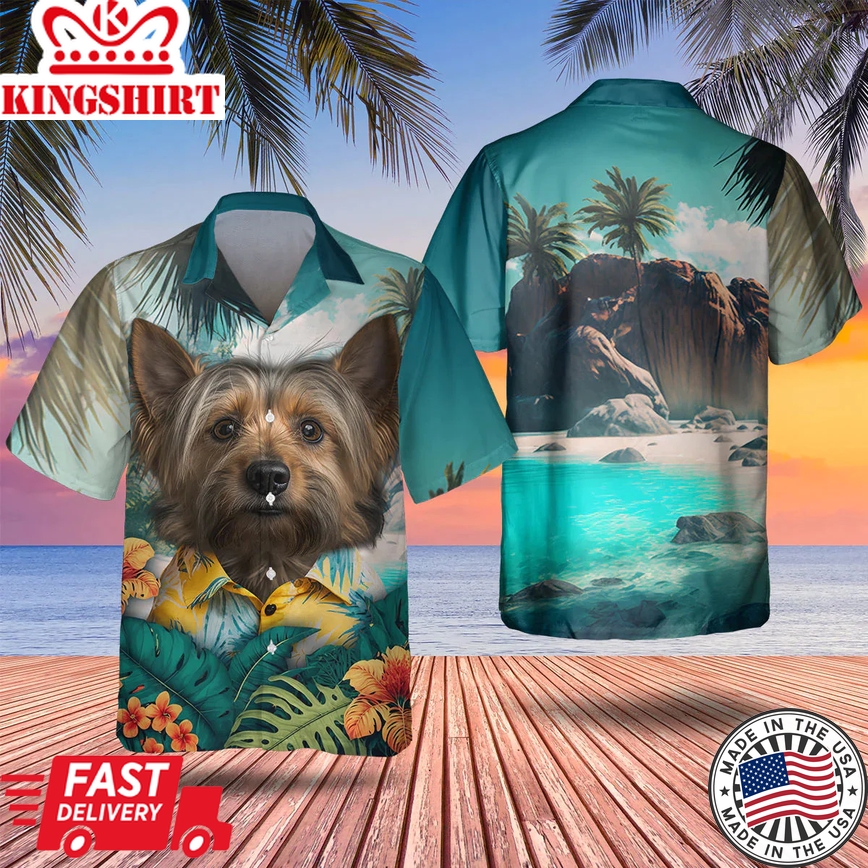 Silky Terrier 3D Tropical Trendy Hawaiian Shirt, Dog Lover Trendy Hawaiian Shirt, Summer Trendy Hawaiian Shirt For Men And Women