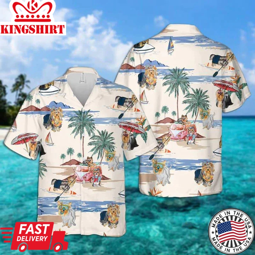 Silky Terrier Summer Beach Trendy Hawaiian Shirt, Trendy Hawaiian Shirts For Men Short Sleeve Aloha Beach Shirt