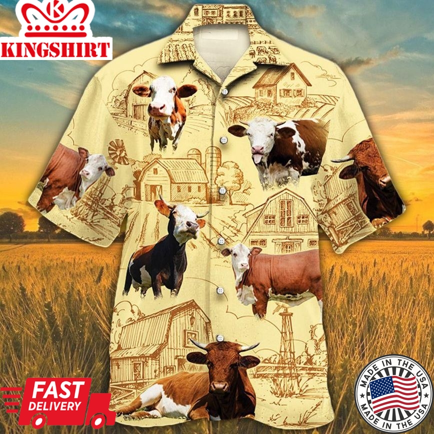 Simmental Cattle Lovers Farm Trendy Hawaiian Shirt, Cow Trendy Hawaiian Shirt For Summer Gifts