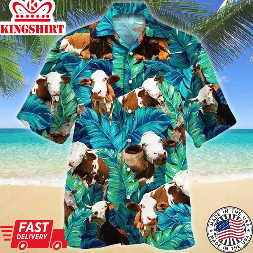 Simmental Cattle Lovers Trendy Hawaiian Shirt Green, Cow Trendy Hawaiian Shirt For Summer Gifts