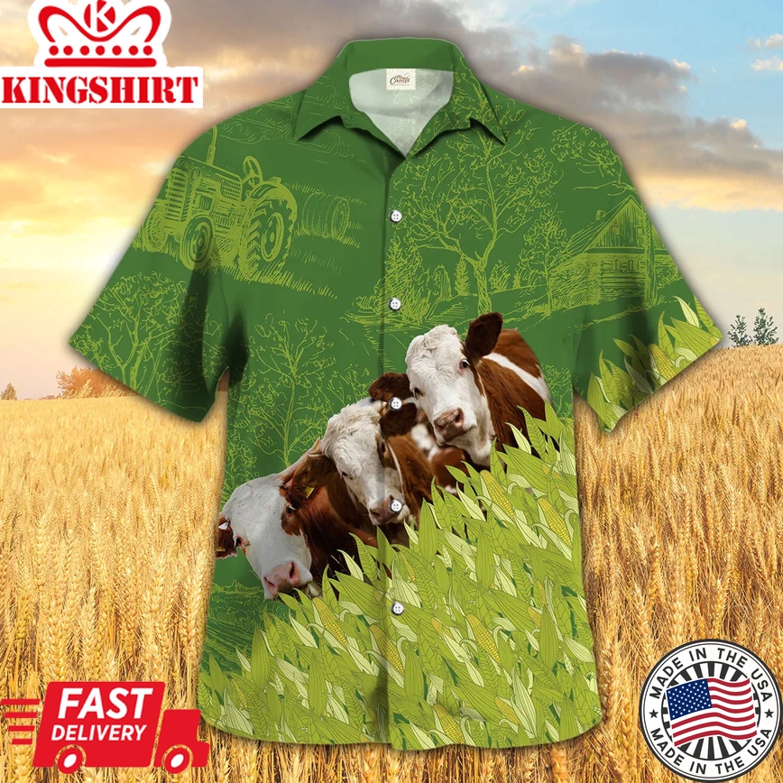 Simmental Farm Corn Pattern Trendy Hawaiian Shirt, Cow Trendy Hawaiian Shirt, Summer Trendy Hawaiian Shirt For Men And Women