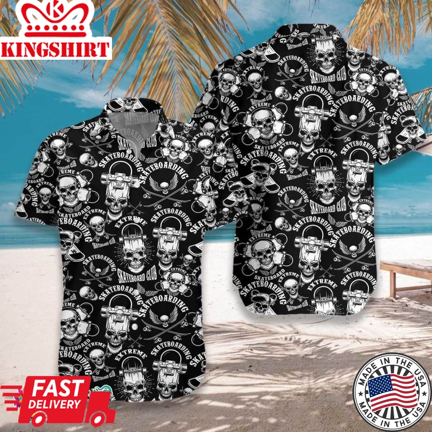 Skateboard Emblems In Monochrome Style Hawaiian Shirt