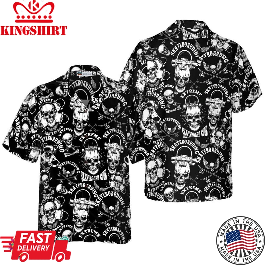 Skateboard Emblems In Monochrome Style Hawaiian Shirt