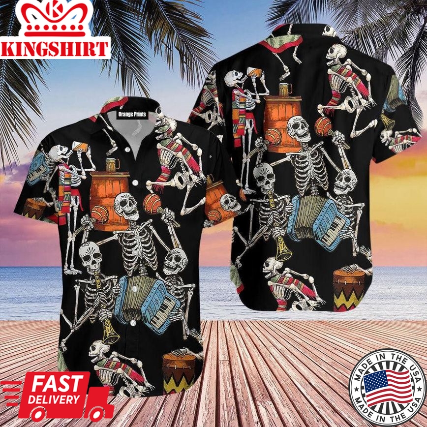 Skeleton Accordion Halloween Trendy Hawaiian Shirt