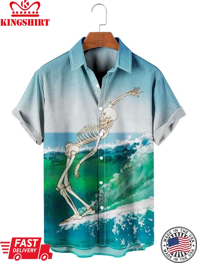 Skeleton Surfing Print Hawaiian Shirt