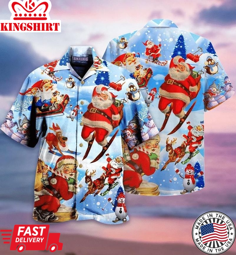 Skiing Santa Claus Trendy Hawaiian Shirt