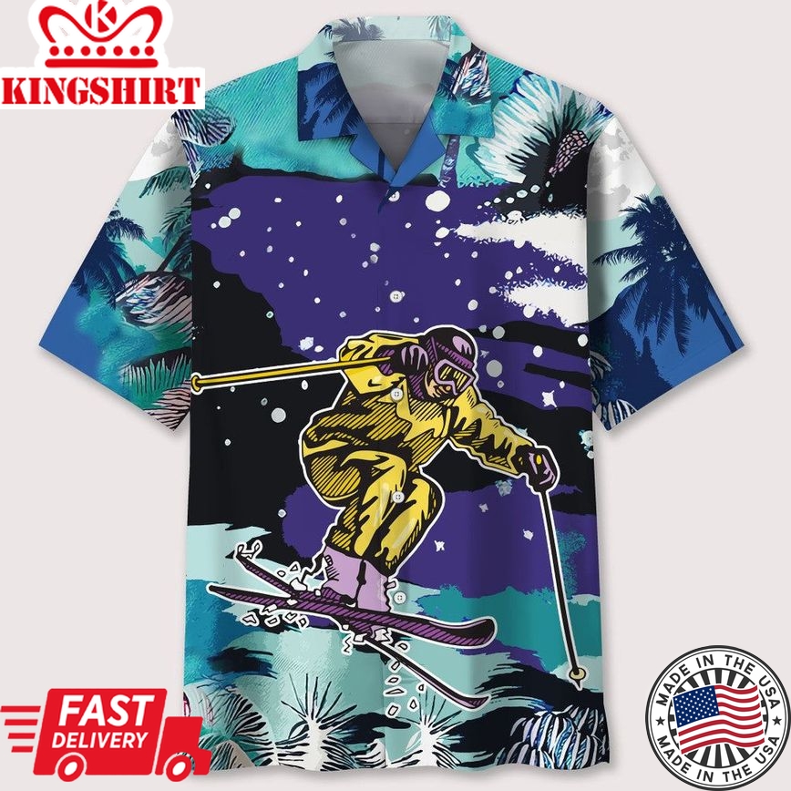 Skiing Snow Landscape Print Trendy Hawaiian Shirt