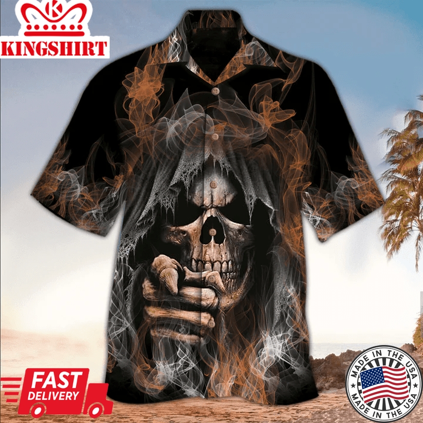 Skull 3D All Printed Black Hawaii Shirt, Perfect Trendy Hawaiian Shirt For Skull Lover, Trendy Hawaiian Shirt For Men