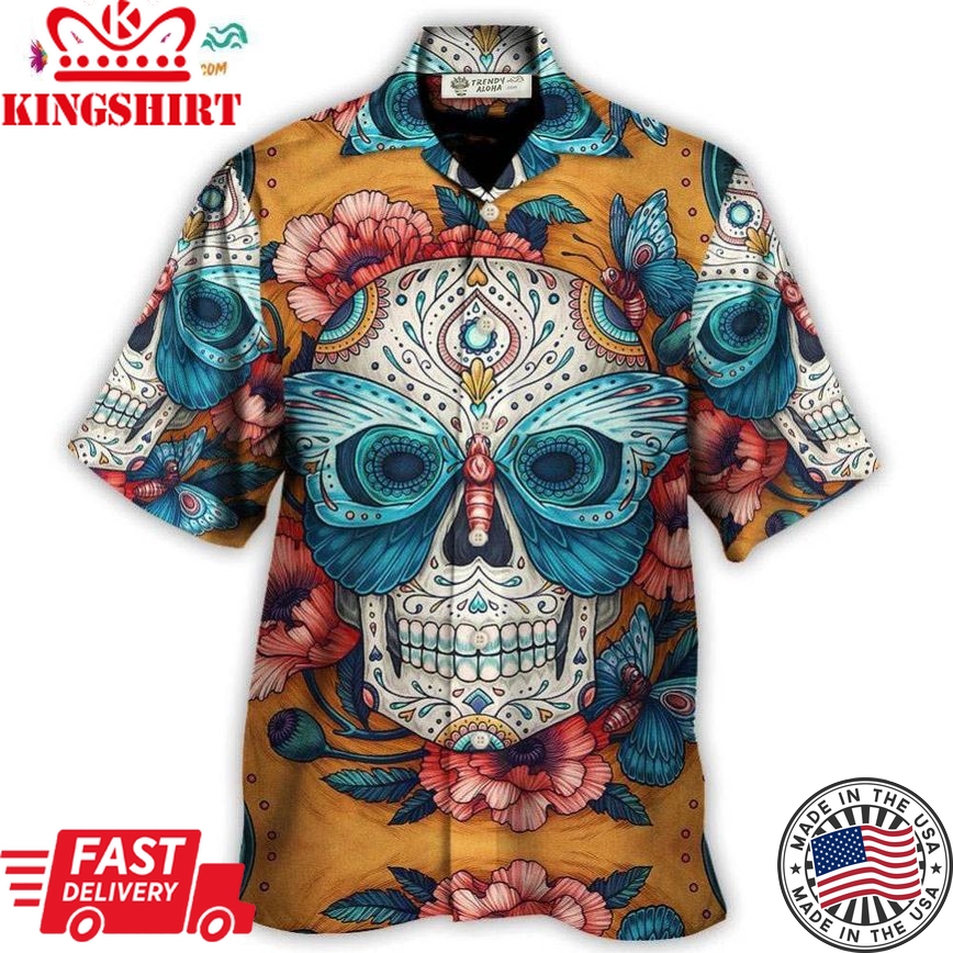 Skull And Butterfly Abstract Vintage Colorful Hawaiian Shirt