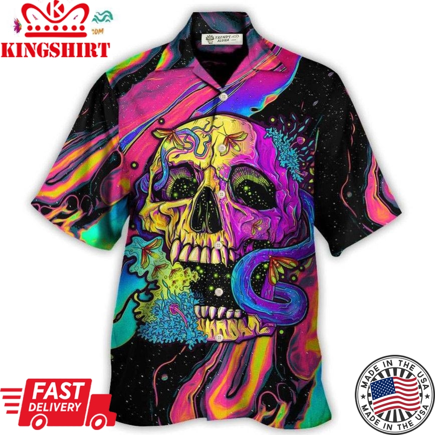 Skull And Moth Night Butterfly Neon Style Hawaiian Shirt