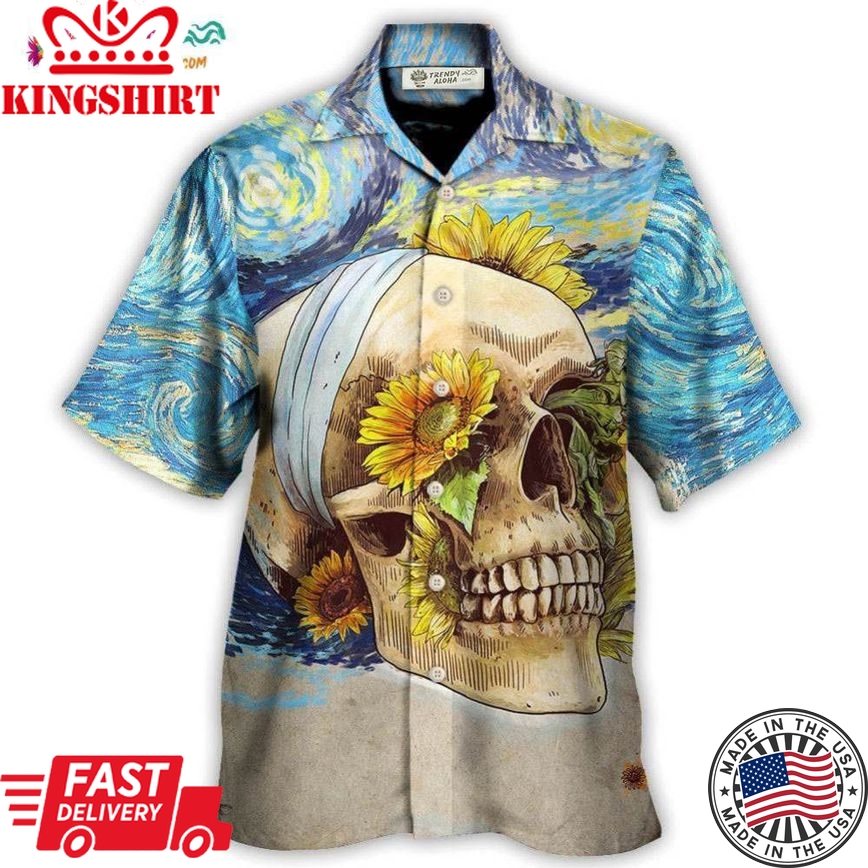 Skull And Sunflower Vintage Amazing Starry Night Hawaiian Shirt