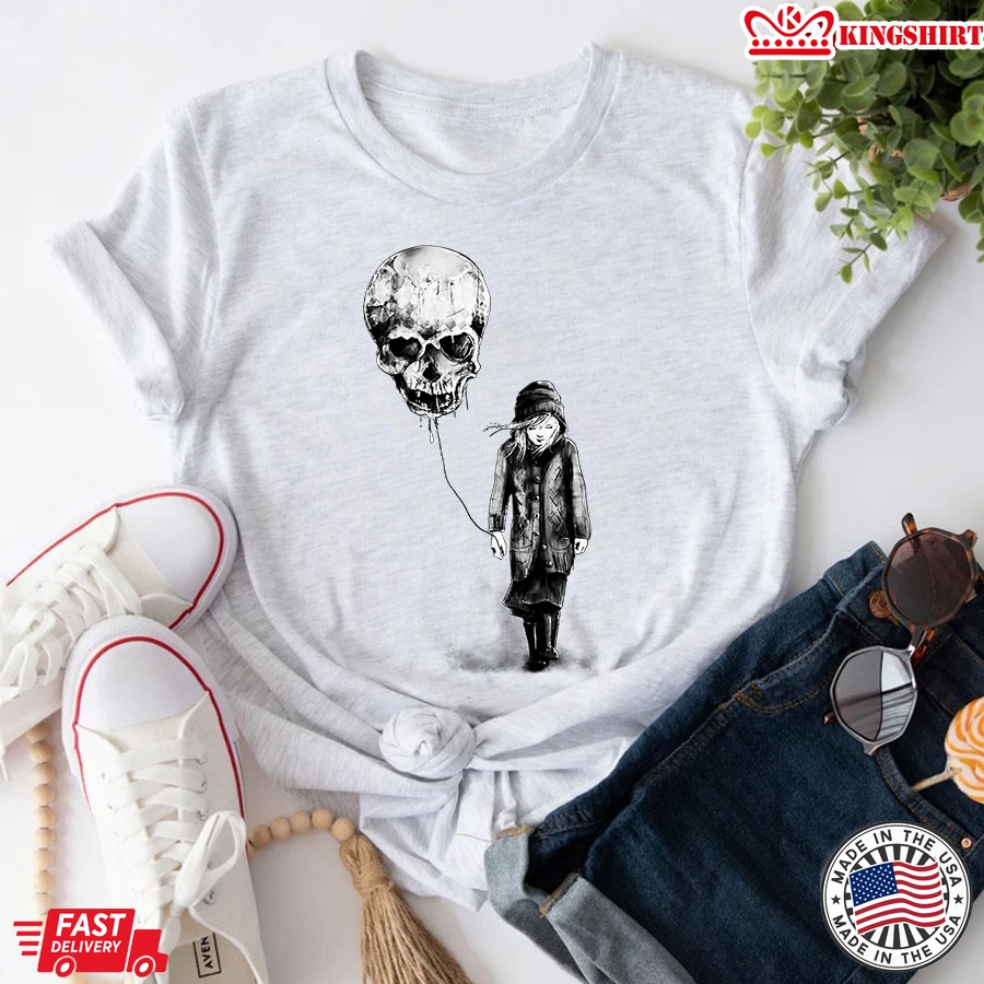 Skull Balloon Depressed Girl T-Shirt