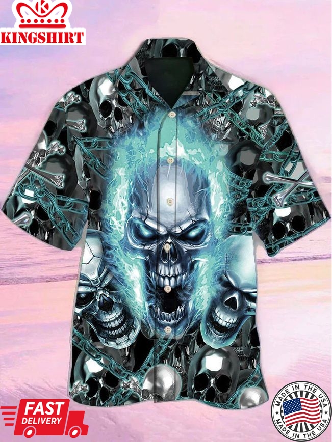 Skull Blue Flame Screaming Hawaiian Shirt