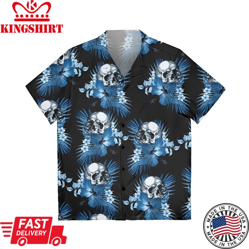 Skull Blue Tropical Trendy Hawaiian Shirt