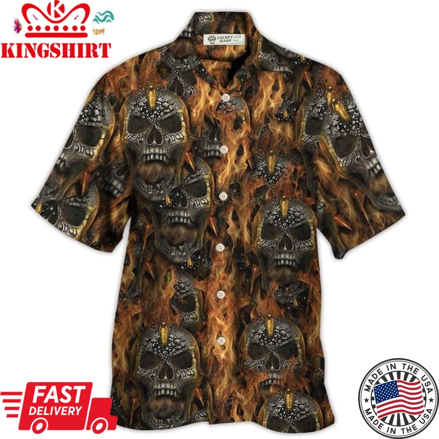 Skull Bullet Head Shot Fire Hawaiian Shirt