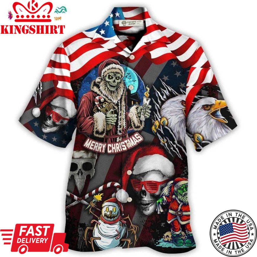 Skull Christmas Us Flag Skeleton And Eagle Xmas Vibe Hawaiian Shirt