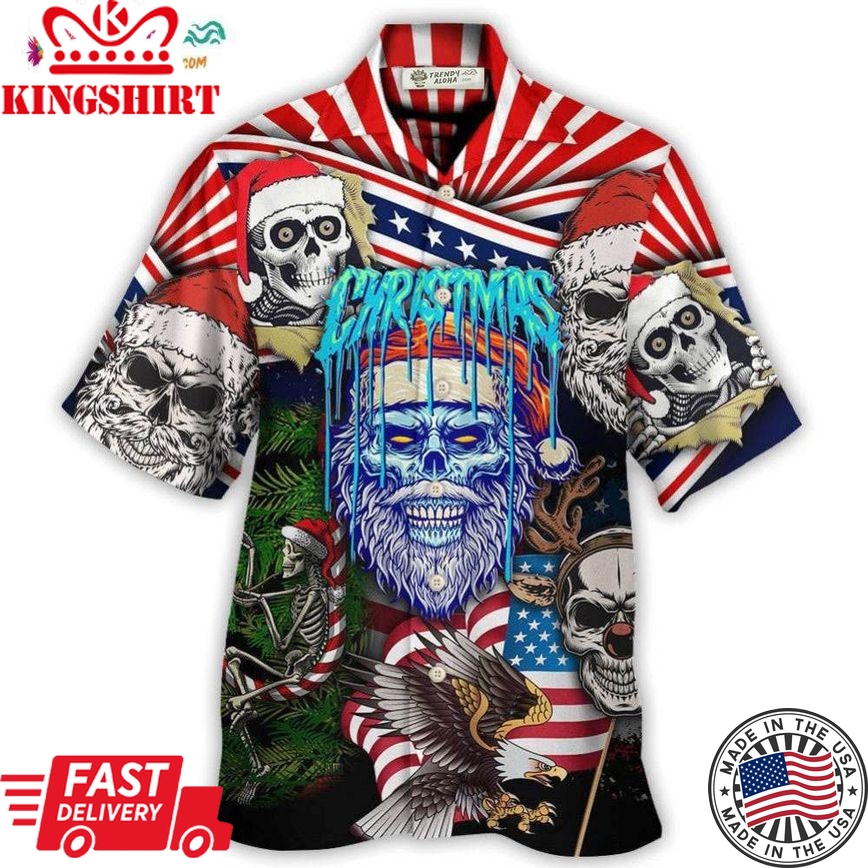 Skull Christmas Us Flag Skeleton Horror Merry Christmas Hawaiian Shirt