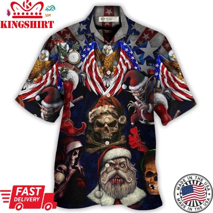 Skull Christmas Usa Eagle Flag Skeleton Art Hawaiian Shirt