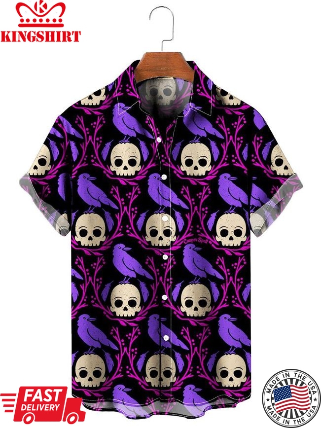 Skull Crow Print Hawaiian Shirt