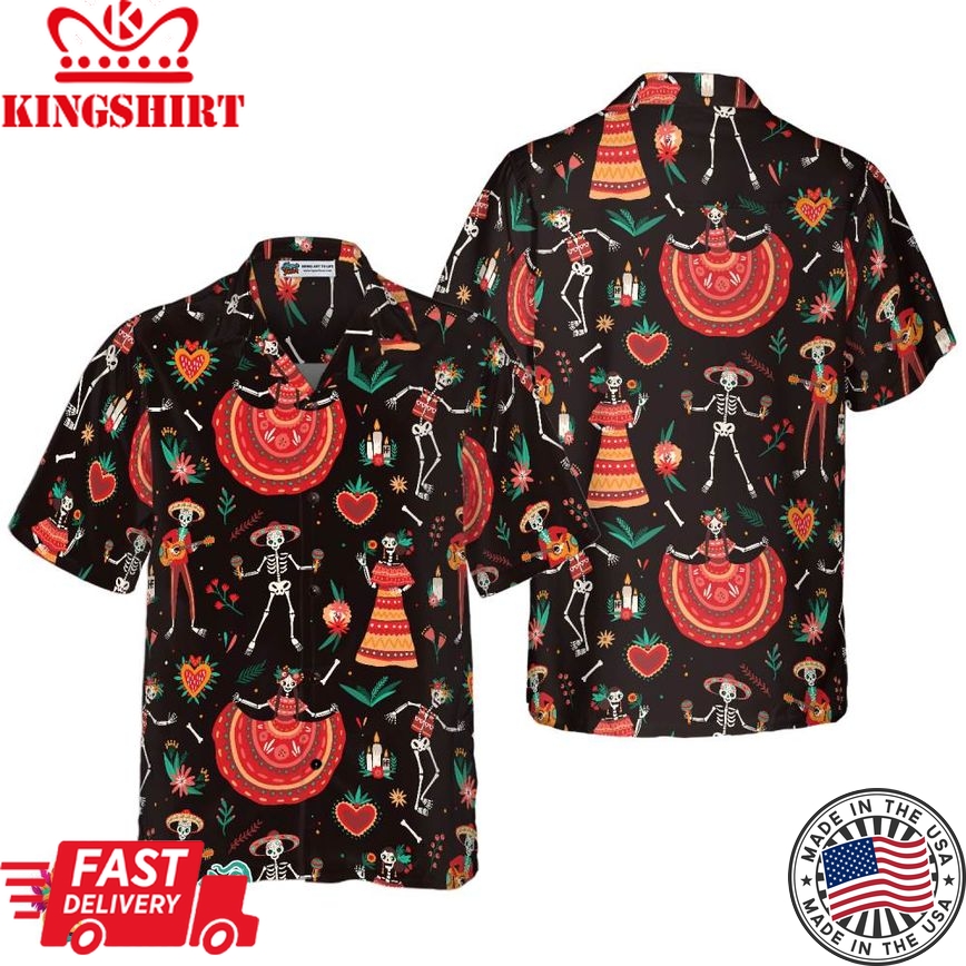 Skull Day Of The Dead Flower Hawaiian Shirt