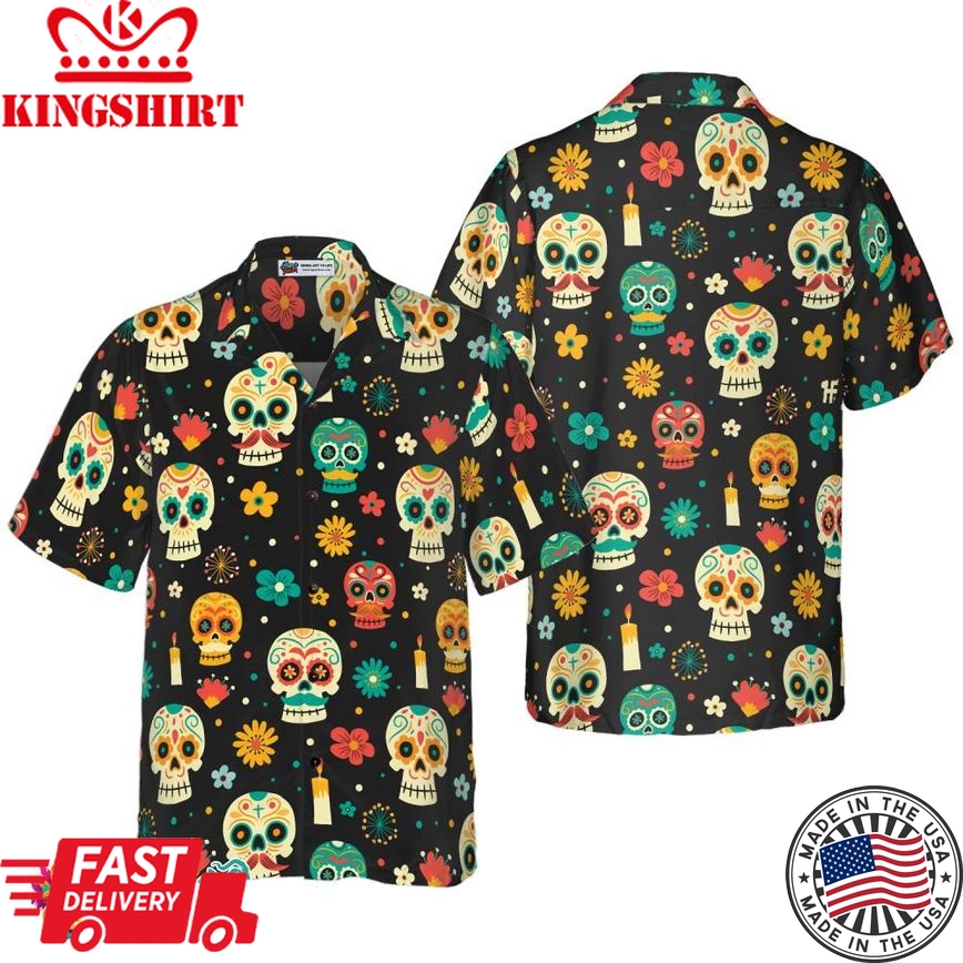 Skull Day Of The Dead Pattern Flower Hawaiian Shirt