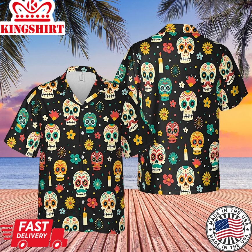 Skull Day Of The Dead Pattern Flower Trendy Hawaiian Shirt