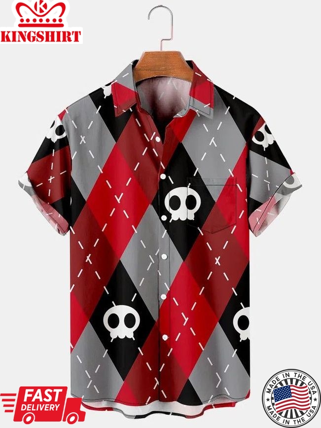 Skull Enigma: Graphic Short Sleeve Casual Men's Shirt