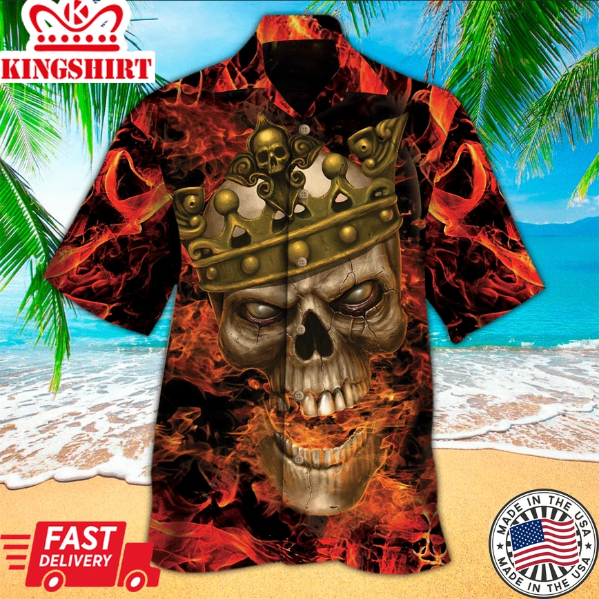 Skull Fire Hawaii Shirt, Perfect Trendy Hawaiian Shirt For Skull Lover, Trendy Hawaiian Shirt For Men