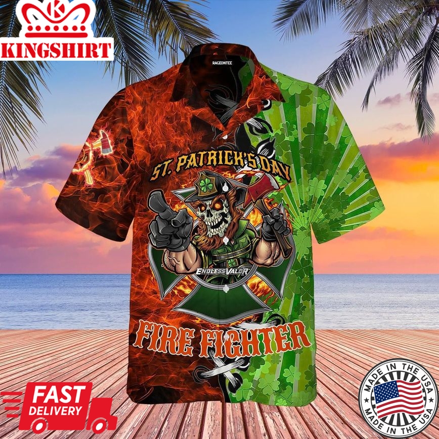 Skull Firefighter St Patrick's Day Trendy Hawaiian Shirt