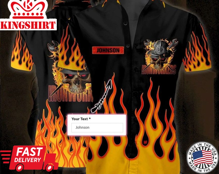 Skull Flame Ironworker Custom Name, Custom Trendy Hawaiian Shirt With Name, Custom Trendy Hawaiian Shirt For Men Women, Shirt For Logo, Summer Party.