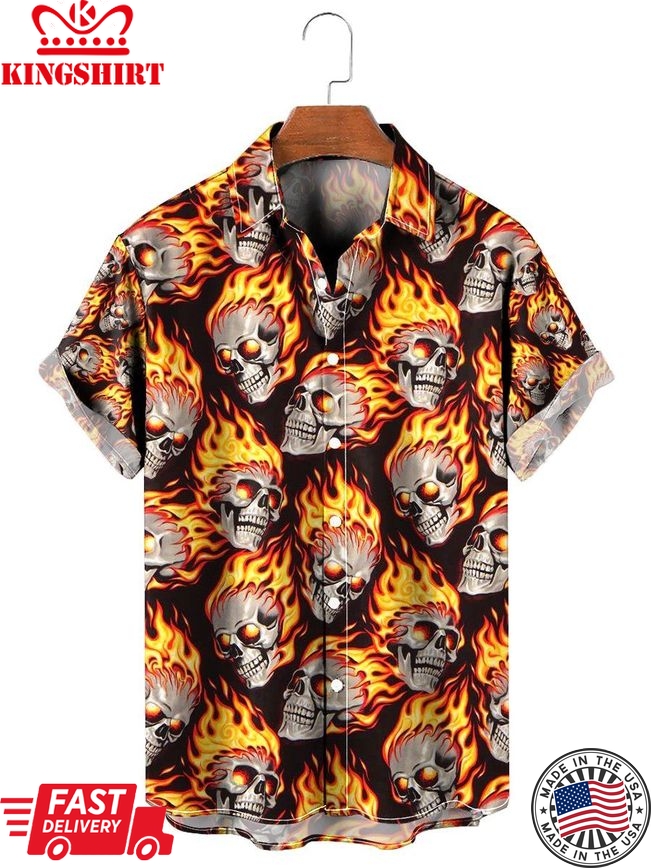 Skull Flame Pattern Short Sleeve Shirt