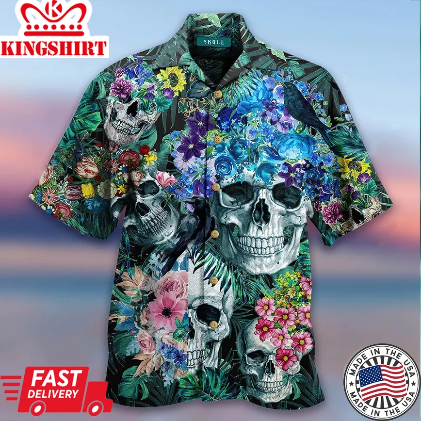 Skull Flower 3D All Over Printed Trendy Hawaiian Shirt, Skull Flower 3D Hawaii Shirt For Men, Women