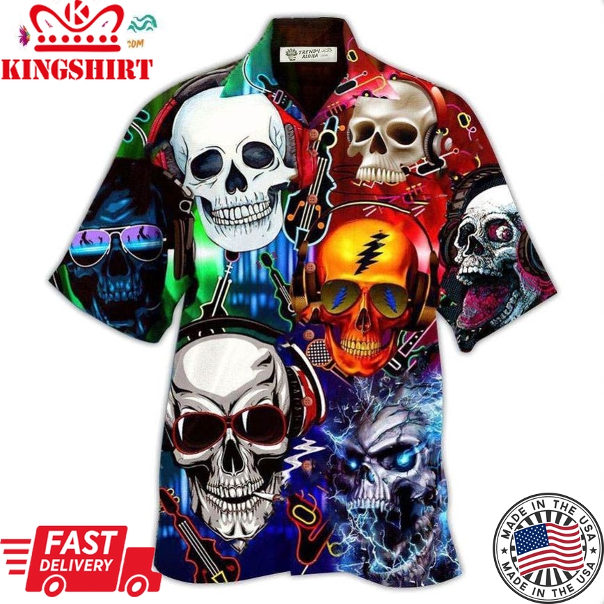 Skull Guitar Lets Get High Hawaiian Shirt