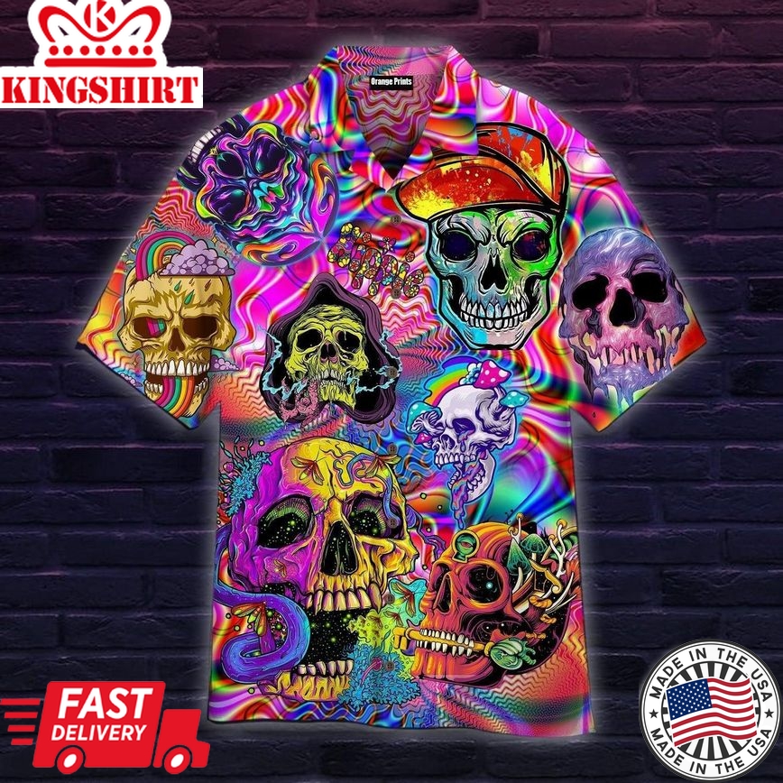 Skull Hippie Colorful Trendy Hawaiian Shirt For