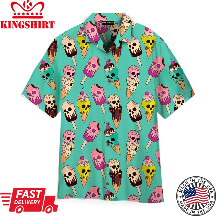 Skull Ice Cream On Green Aloha Trendy Hawaiian Shirts