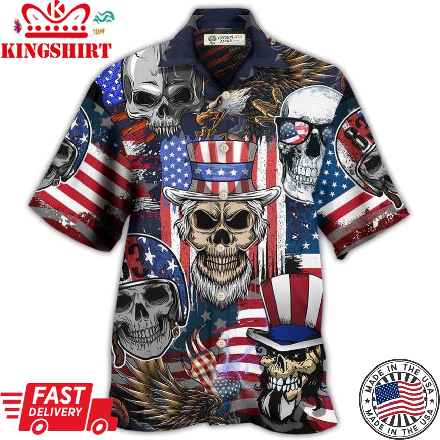 Skull Independence Day Skull Us Flag Hawaiian Shirt