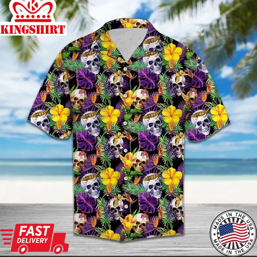 Skull Mix Frangipani Flower Vintage Trendy Hawaiian Shirt, Skull Aloha Shirt, Skull Hawaii Shirt