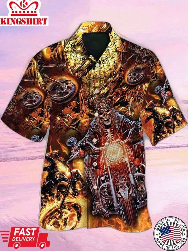 Skull Motorcycle Racing Fast Fire Hawaiian Shirt